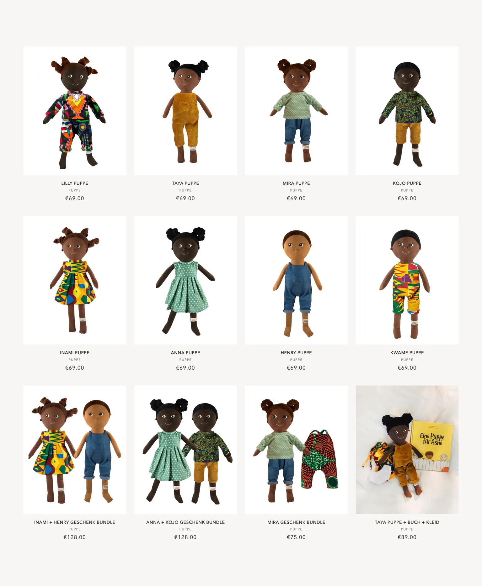 The website's doll collection grid page