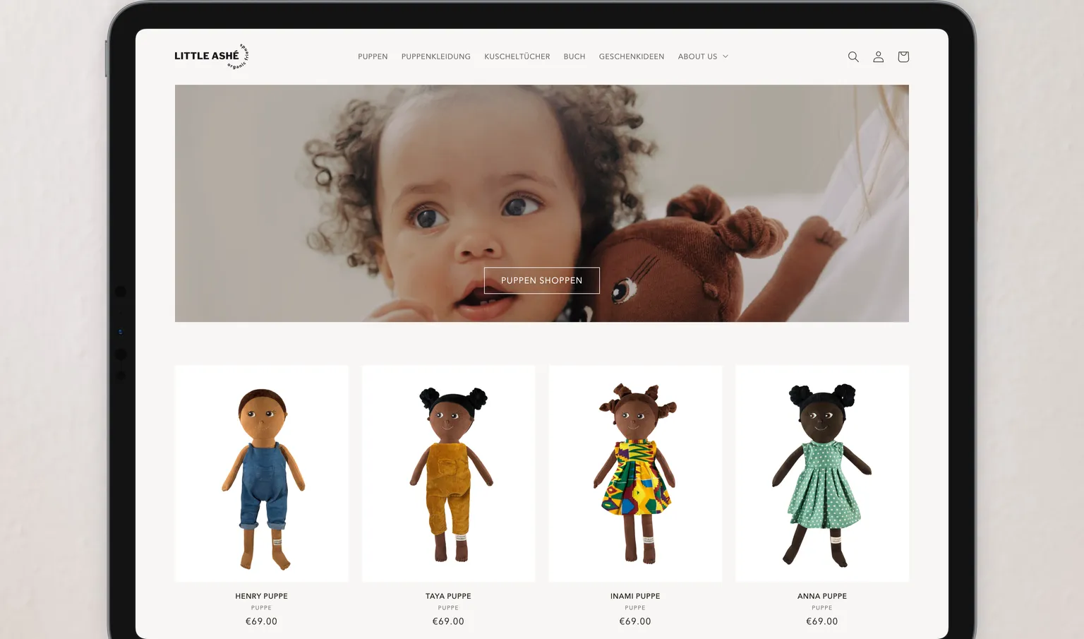 An iPad showing the start of the website home page